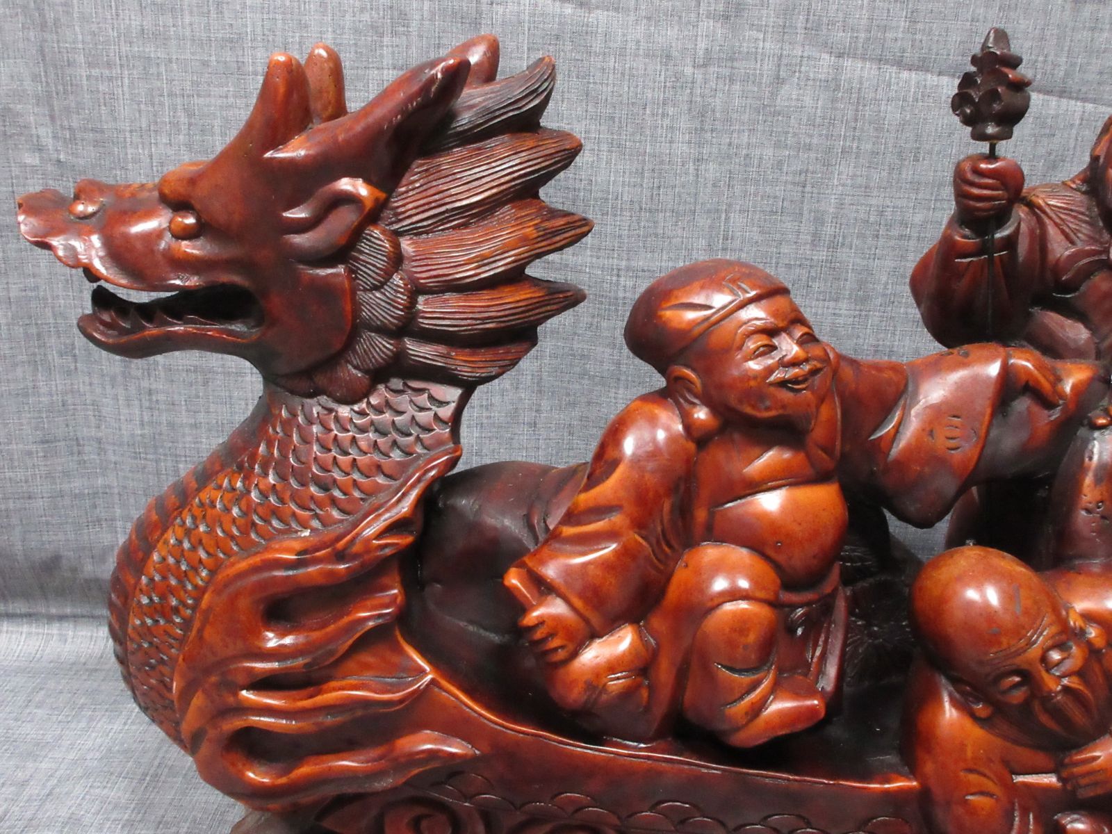 ☆紫檀 彫刻 龍 宝船 七福神 縁起物 台座付 置物 特大 - メルカリ