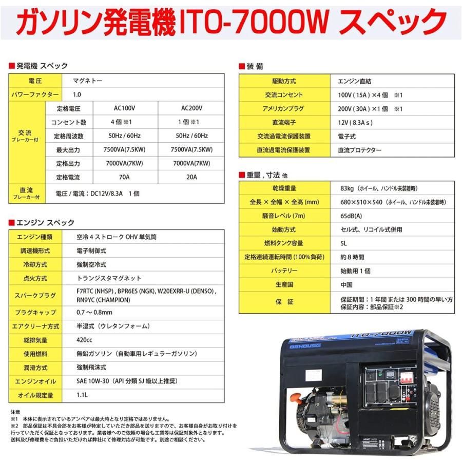 超人気商品 ！ U225 三相 動力 移動式 ガソリン エンジン 発電機 最大 7500W 70A 100V 200V 50Hz 60Hz 同時使用可  発電 エンジン DIY 作業 現場 7000W ハチハチハウス 88ハウス 88HOUSE 直接引取り OK - メルカリ