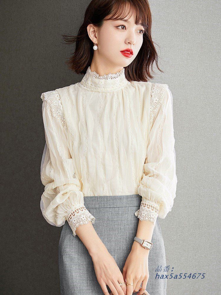 ブラウス レディース きれいめ 40代 春 秋 OL韓国風 かわいい おしゃれブラウス 冬 大人 レース 長袖 刺繍 上品 hax5a554675