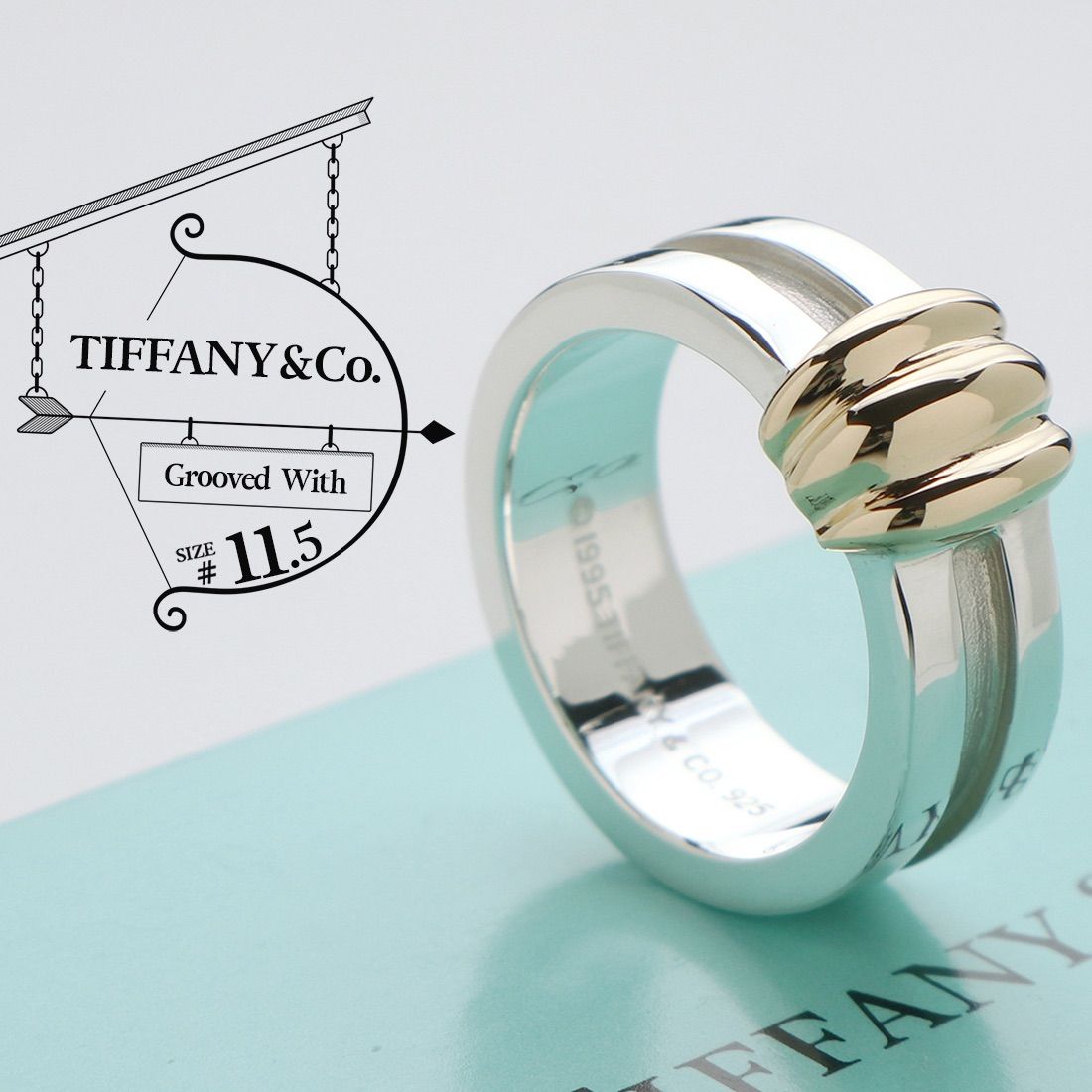 ◻︎美品 TIFFANY&Co. ティファニー グルーブドウィズ リング 11.5号 YG イエローゴールド 750 K18 スターリング シルバー  AG 925 - メルカリ