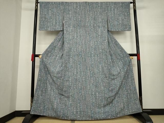 平和屋着物○上質な小紋 更紗花唐草文 鬼しぼ縮緬 正絹 逸品