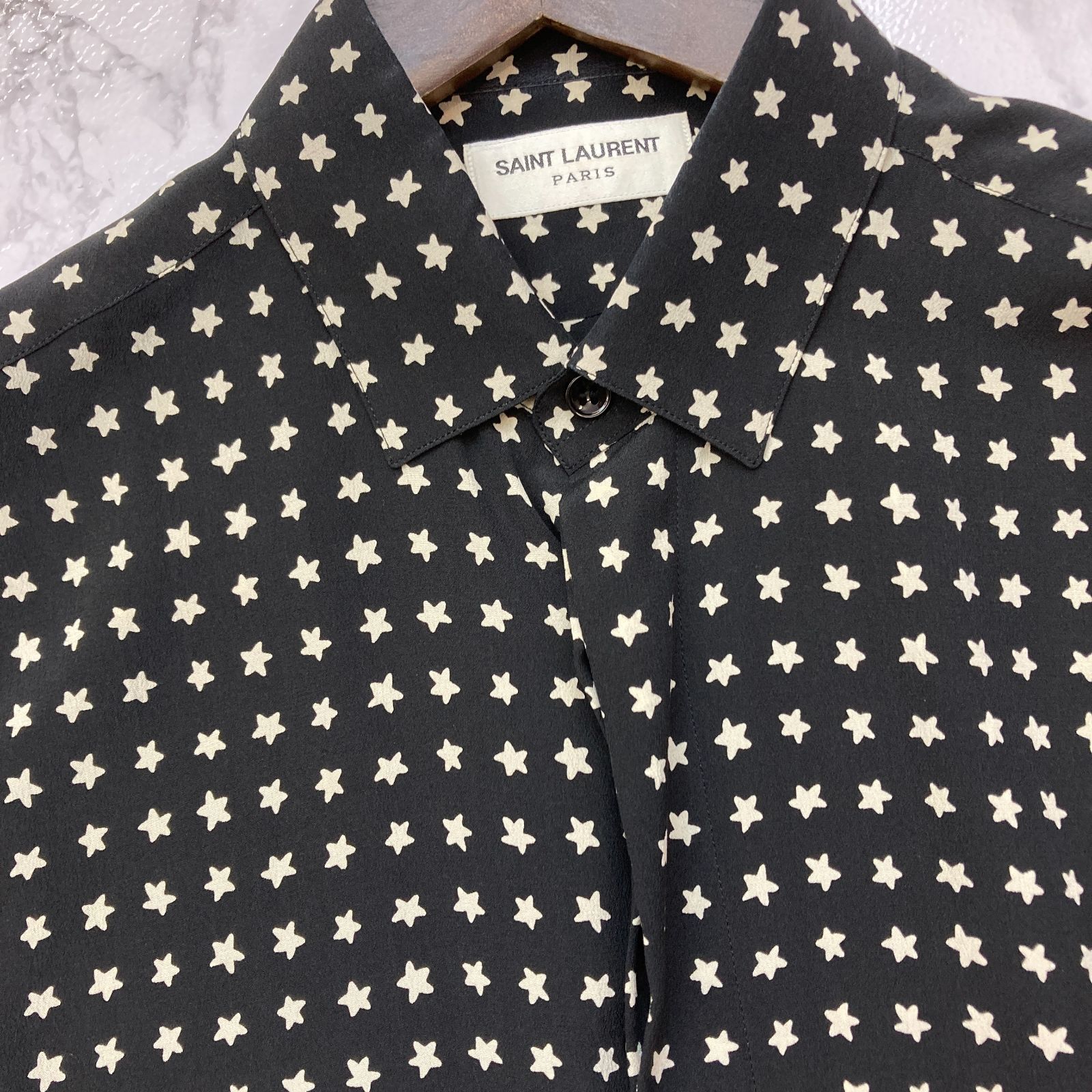 サンローラン　ブラックスターシャツ Cassandre Shirt in Raven Black Denim | Saint Laurent | YSL TH