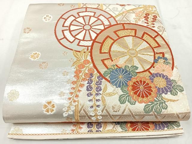 平和屋着物◎全通柄袋帯　横段花文　正絹　逸品　未使用　AAAM3038Asx 平和屋着物◎全通柄袋帯 横段花文 銀糸 逸品 BAAE7645du 平和