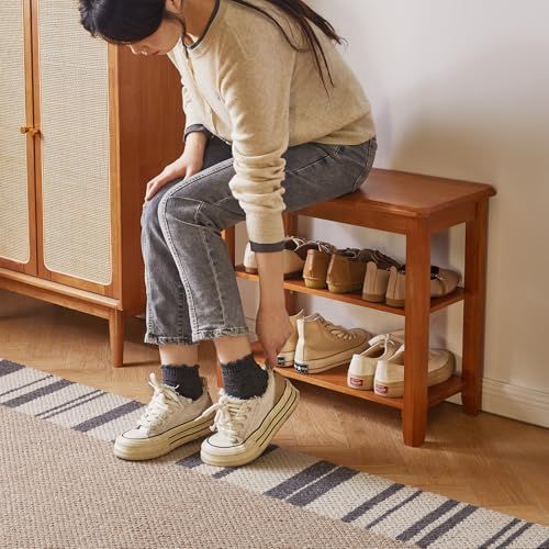 数量 テーブル ナイトテーブル ベッドサイド 天然木 3段 木製 ルーター 収納 60*30*52cm サイドテーブル 玄関ベンチ 椅子 Aibiju チェリーウッド色 YD-WD05N