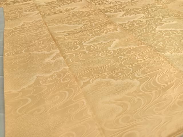 平和屋着物○上質な色無地 流水雲重ね地紋 杏色 正絹 逸品 AAAV7161zg