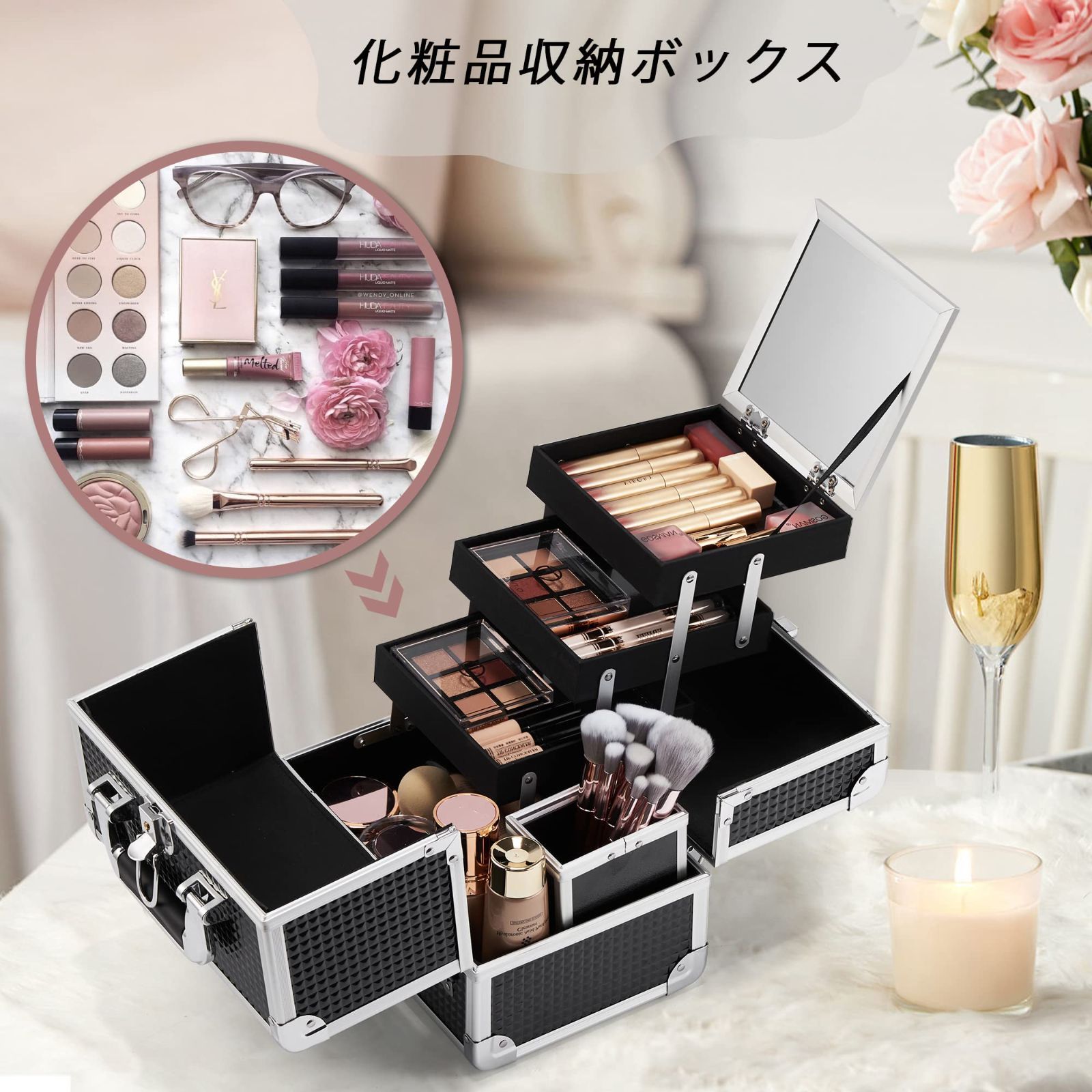 メイクボックス 大容量 プロ仕様 3段トレイ 化粧品 収納 ネイル収納 メイクボックス 大容量 プロ仕様 3段トレイ 化粧品 収納 ネイル収納