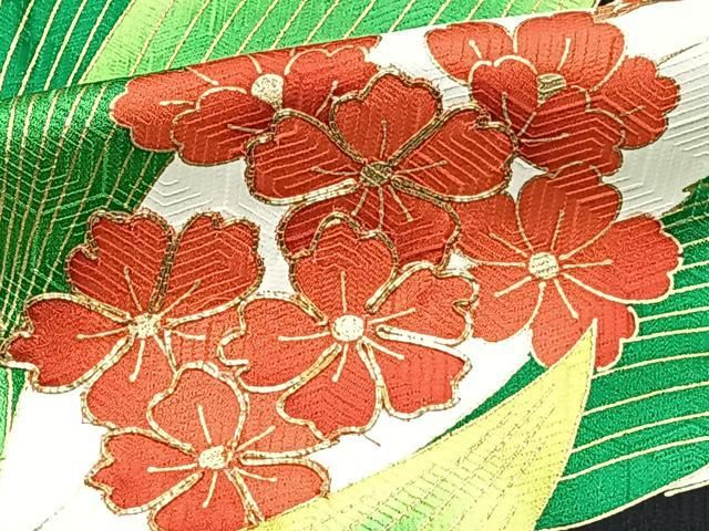豪華な菊花模様 金彩 金駒刺繍 露草 青海波 白 黒 灰 袷 正絹 振袖 着物 平和屋着物□豪華振袖 駒刺繍 草花文 金彩 正絹 逸品 CAAU3676xi