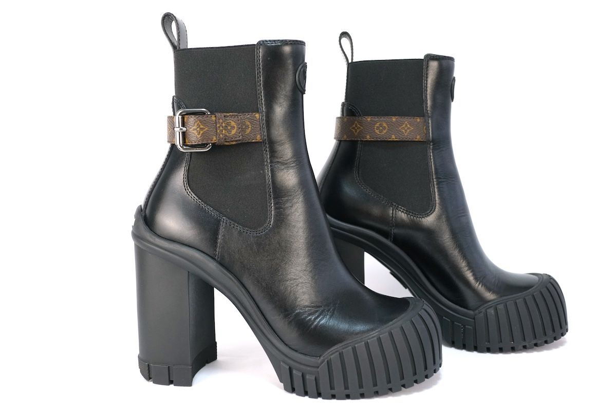 ルイヴィトン Ruby Ankle Boot ルビー ラインアンクルブーツ モノグラム ロゴ ブラック ブラウン 36. 約23.5 cm MA 0274