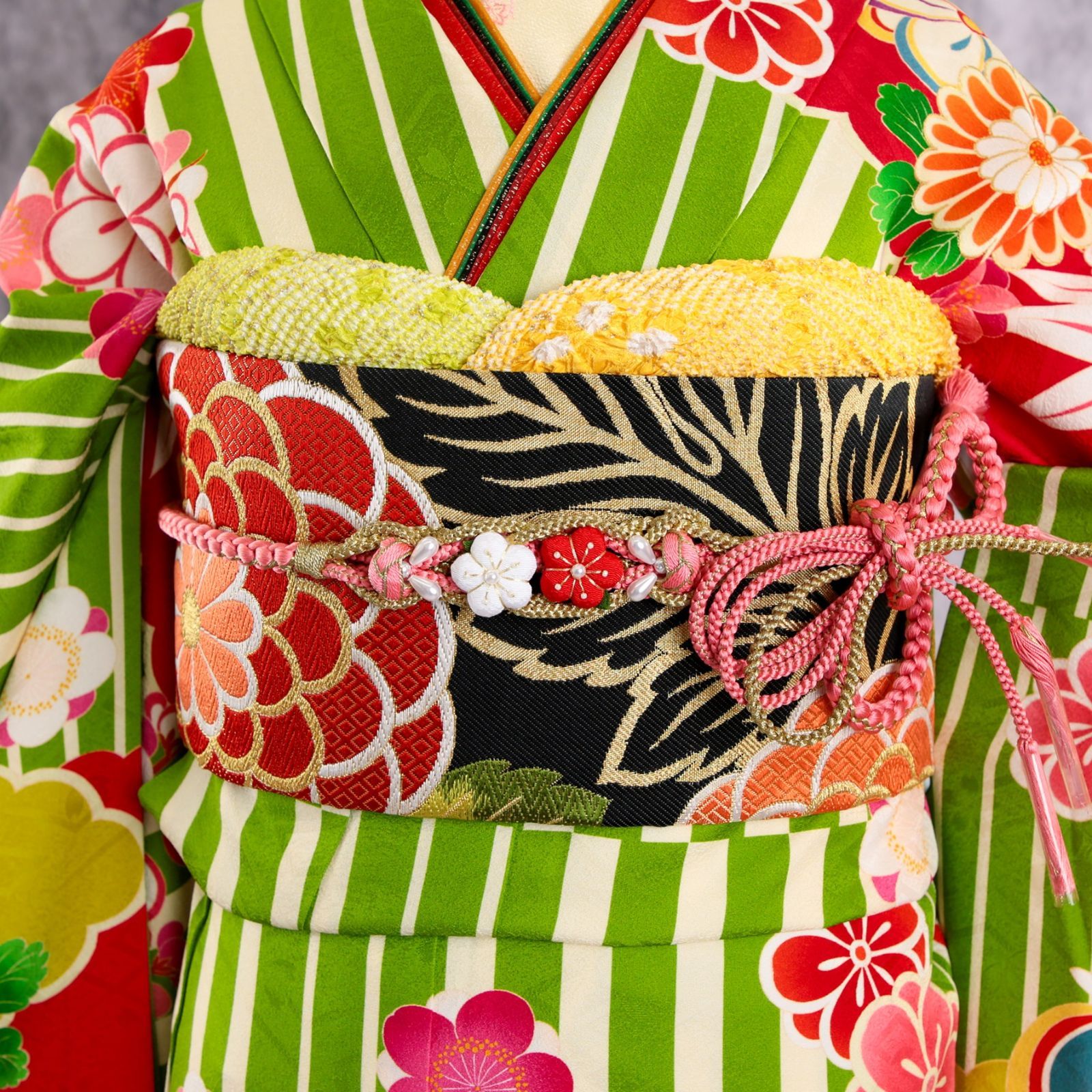 【美おり】FR52150 振袖 正絹 振袖フルセット 7点セット 成人式 緑ラメ 美おり】FR52150 振袖 正絹 振袖フルセット 7点セット 成人式 緑ラメ 美