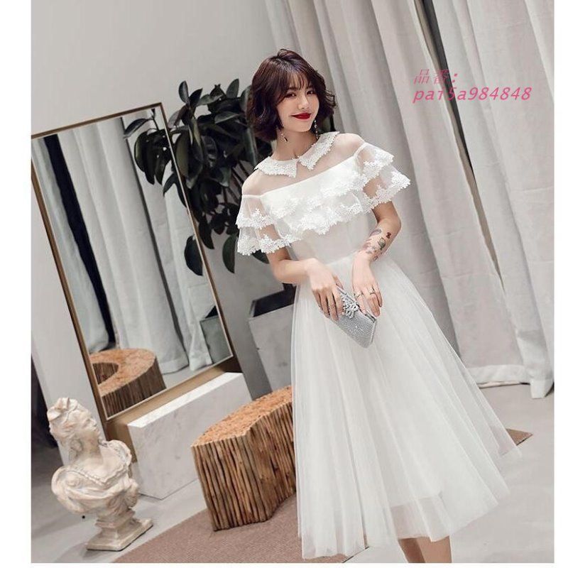 袖あり パーティードレス ミモレドレス ウエディングドレス 20代 30代40代 成人式 披露宴 お呼ばれ 卒業式 大きいサイズ 二次会 Aラインワンピ pai5a984848