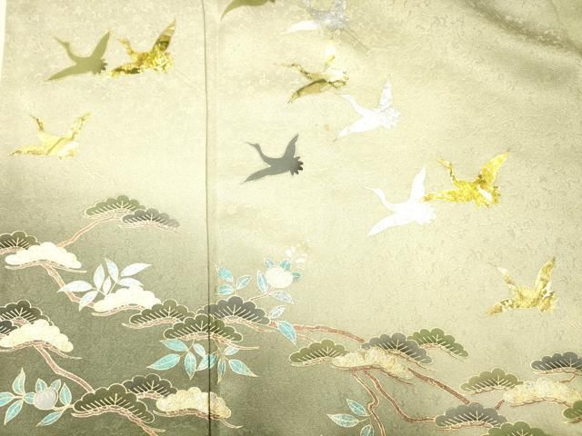 平和屋着物○豪華色留袖 作家物 駒刺繍 飛鶴枝松文 暈し