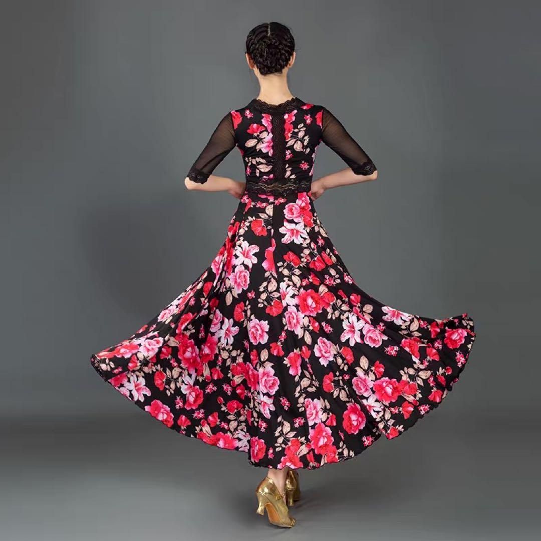 花柄スタンダード練習着✨ワンピースタイプの練習着！ダンスパーティーにも！ 2025年新作 花柄スタンダード練習着ワンピースタイプの練習着