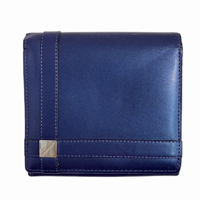 バーバリー BURBERRY 二つ折り財布 ウォレット レザー シルバー金具 青 
