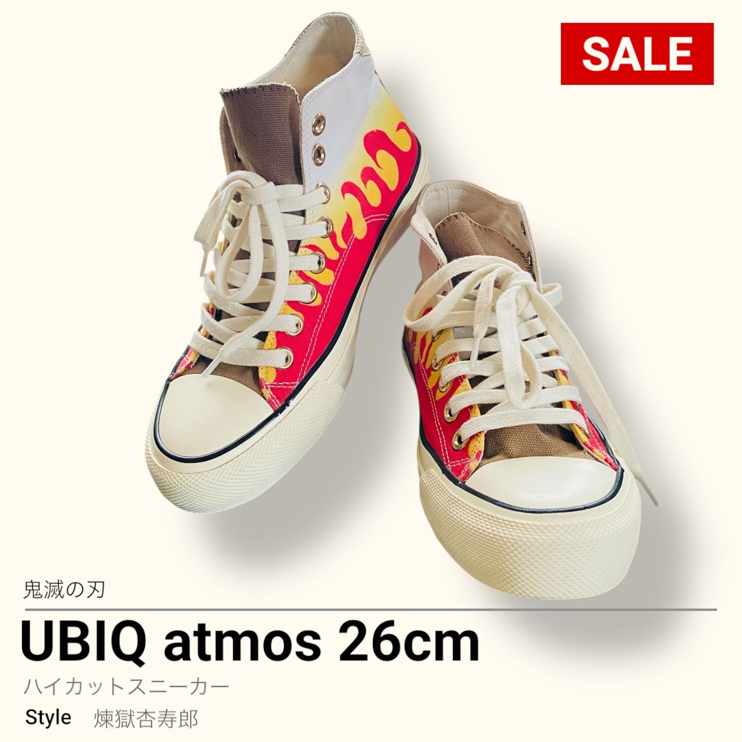 鬼滅の刃 UBIQ atmos 24cm ハイカットスニーカー 煉獄杏寿郎 鬼滅の刃 UBIQ atmos 26cm ハイカットスニーカー 煉獄杏寿郎