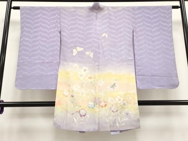 平和屋着物■極上　アンティーク　大正ロマン　長羽織　単衣　手描き　舞蝶草花文　暈し染め　逸品　CYAA3100s5 平和屋着物∞極上 アンティーク 大正ロマン 長羽織 単衣 手描き 舞蝶