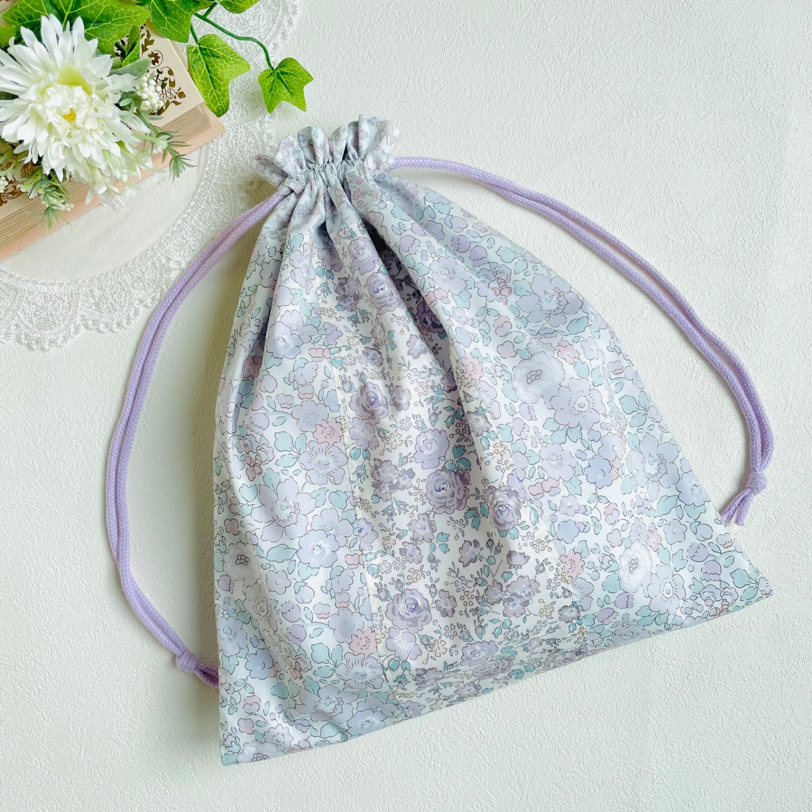 35cm×30cm リバティパッチワーク巾着 体操服入れ／お着替え袋／高学年
