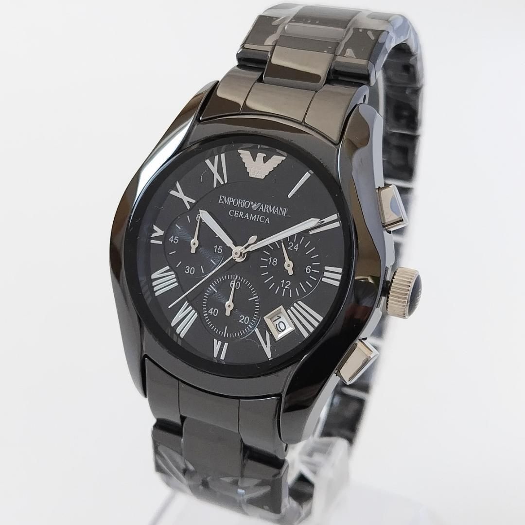 ブラック新品エンポリオ・アルマーニ43mmメンズ腕時計セラミカ高級かっこいい セラミック黒 クォーツ クロノグラフ 日付