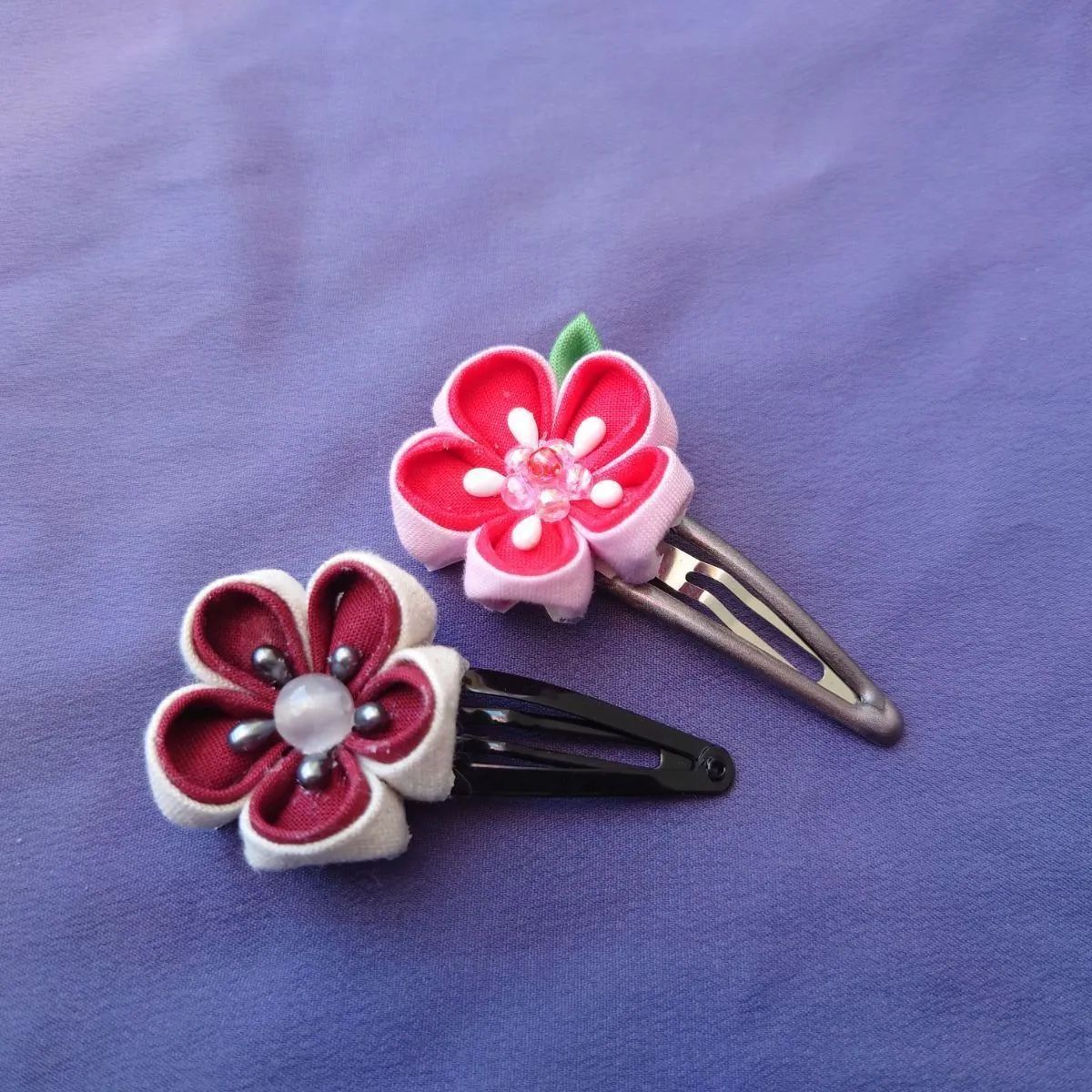 ハンドメイド つまみ細工 ヘアピン 2個 セット パッチン留め 花