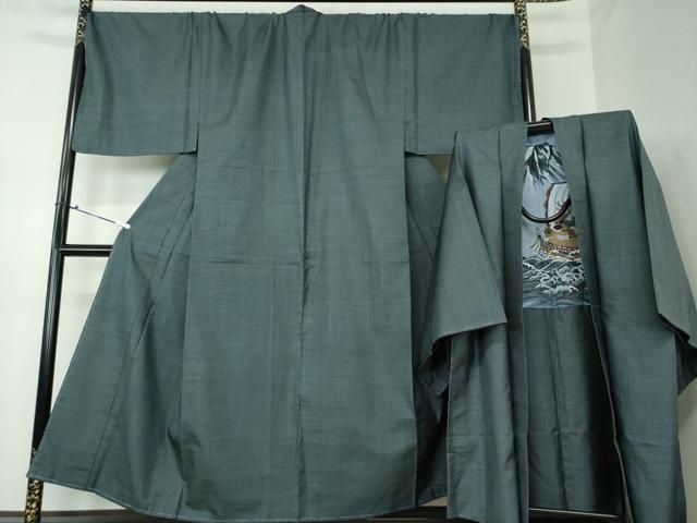 平和屋着物●男性 本場大島紬 アンサンブル キングサイズ 長羽織 100亀甲 総詰め 正絹 DAAS3087ps