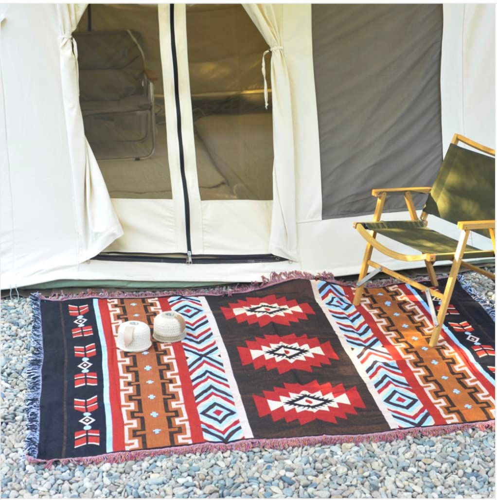 【新品】オルテガ柄　ラグ　アウトドア　ネイティブ柄　ブランケット　ひざ掛け