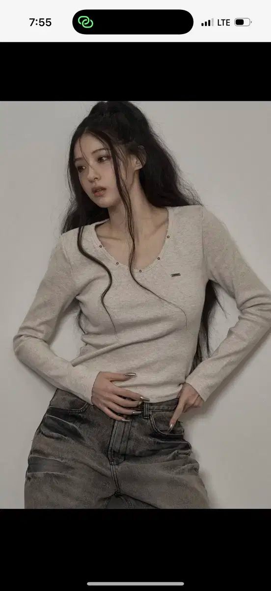 カーキポイントダメージTシャツ ベージュ