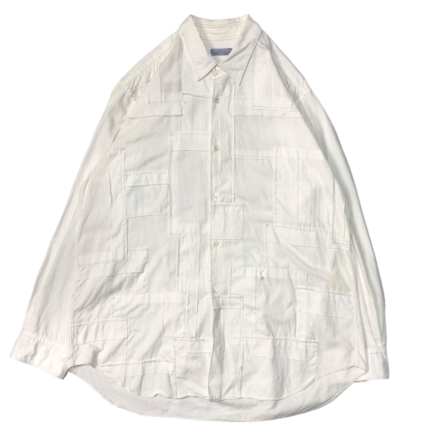 COMME des GARCONS HOMME(コムデギャルソンオム) 00's one tone patchwork shirt ワントーン パッチ  ワーク シャツ 田中オム 表記消え(M程度) ホワイト 長袖 - メルカリ