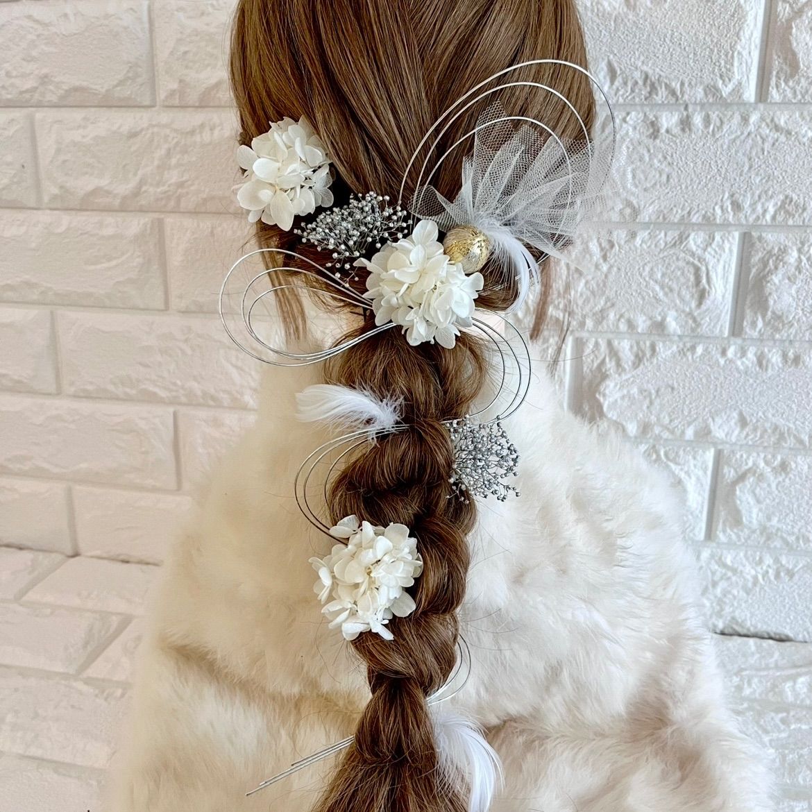 レッドホワイト♡金箔付♡髪飾り ヘッドドレス 前撮り 成人式 卒業式