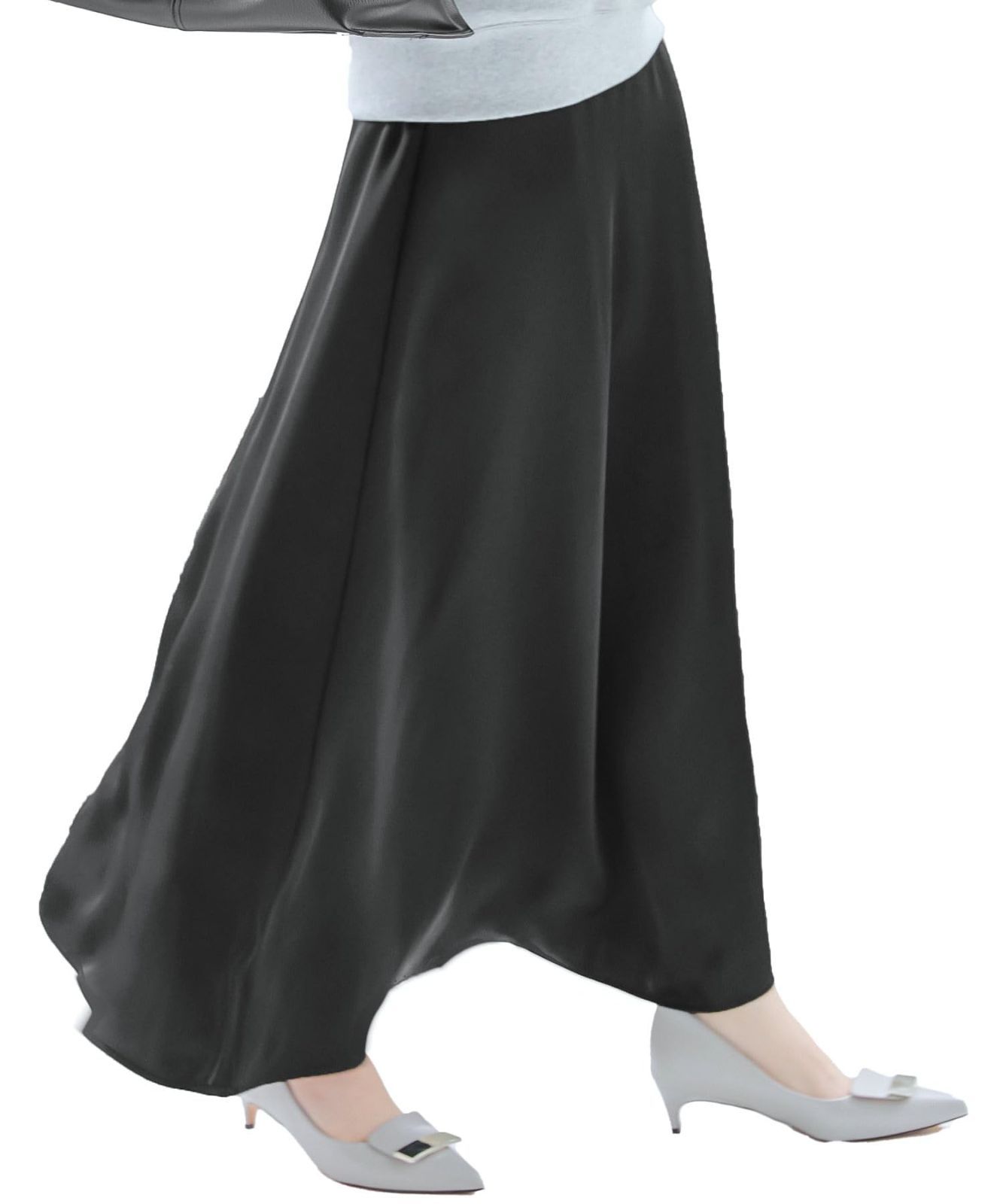 Size M_Color マキシ ブラック 神戸レタス サテンフ スカート ロングスカート 無地 さらさら きれいめ カジュアル 夏 夏スカート M4091 M マキシ ブラック