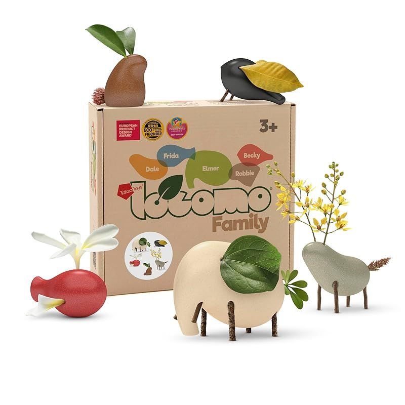 Taksa Toys ロコモファミリー 多色版 IV 木製動物フィギュア 5体セット - モンテッソーリ ウォルドルフの木製動物フィギュア 3歳から7歳以上向け