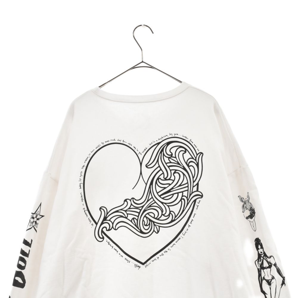 CHROME HEARTS (クロムハーツ) ×Deadly Doll Crewneck Sweatshirt デッドリードール  クルーネックスウェットシャツ トレーナー ロゴプリント マイアミ限定 ホワイト