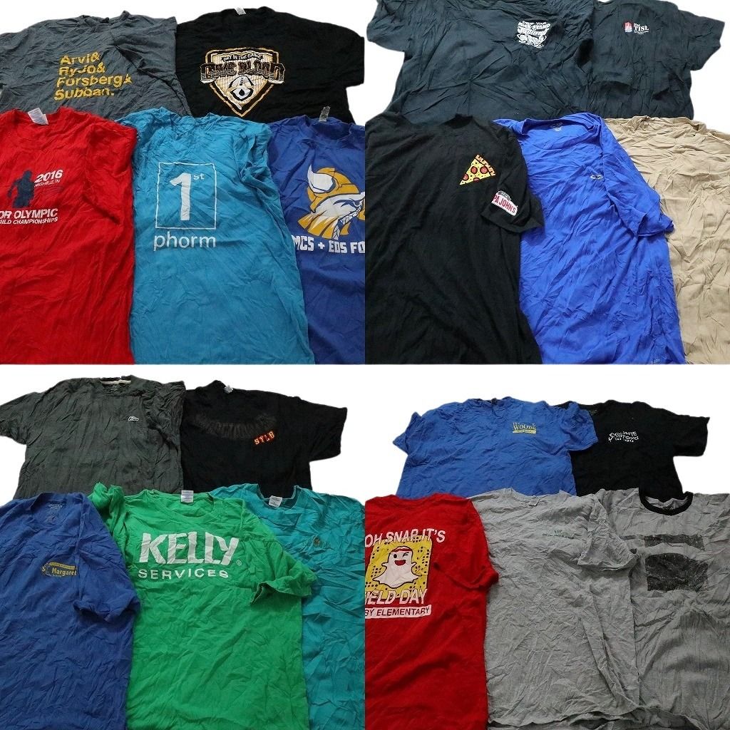古着卸 まとめ売り カラーmix プリント 半袖Tシャツ 20枚セット (メンズ XL ) リンガーＴ ワンポイント英文字プリント 中古 古着 MZ1071