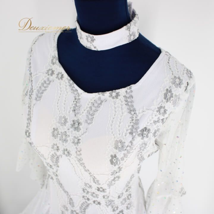 社交ダンス 衣装 スタンダード ドレス ワンピース レッスンウェア レディース オールシーズン ホワイト系 シルバー系 Leirena レイリーナ 花柄 レース スパンコール チョーカー レース ラインストーン フェミニン デザイン シンプル 透け感 キラキラ USTAUSTRALIA_COM_AU