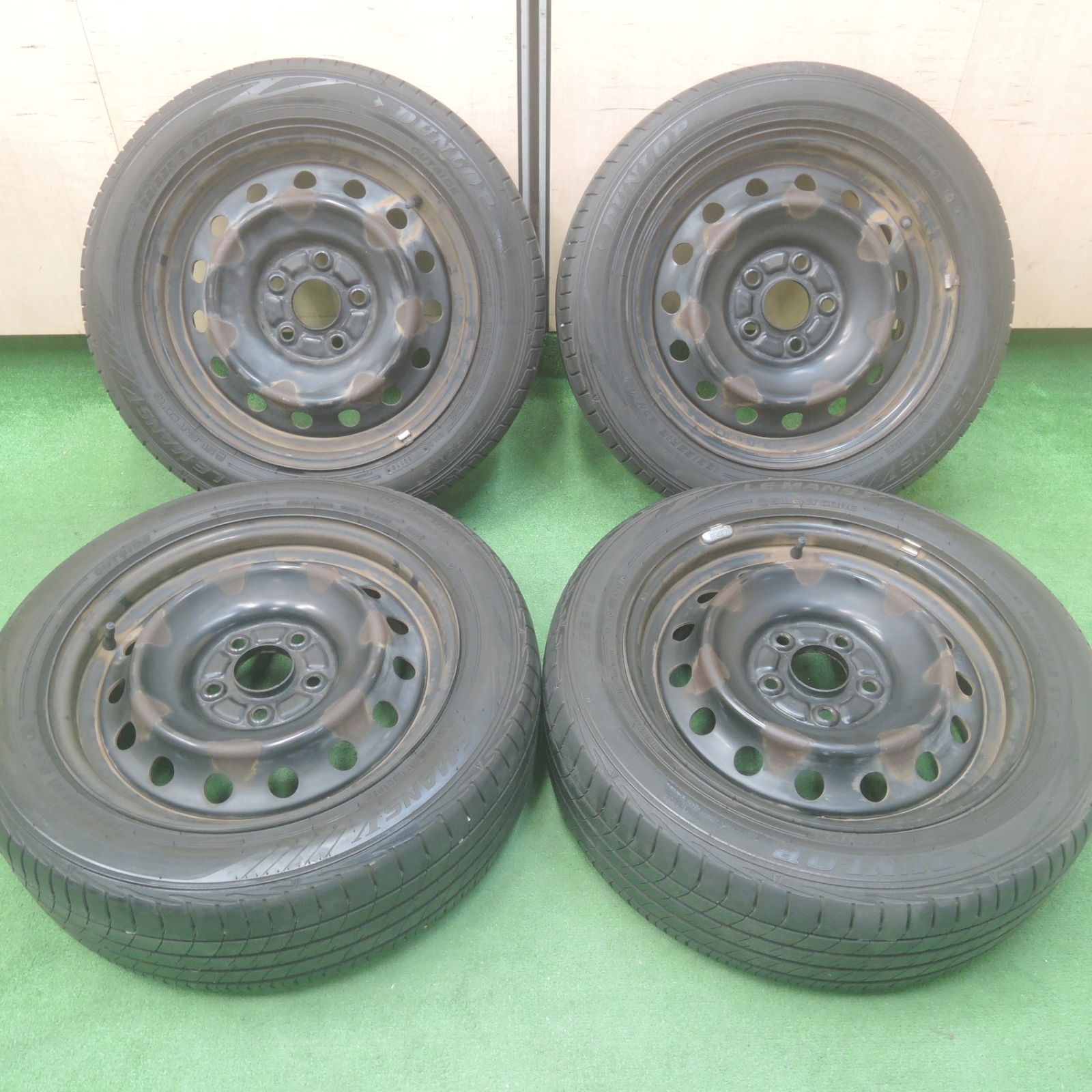 *送料無料* 4本価格195/55R16 ダンロップ LE MANS V スチール ホイール ルマン5 16インチ PCD114.3/5H4042402KMノ
