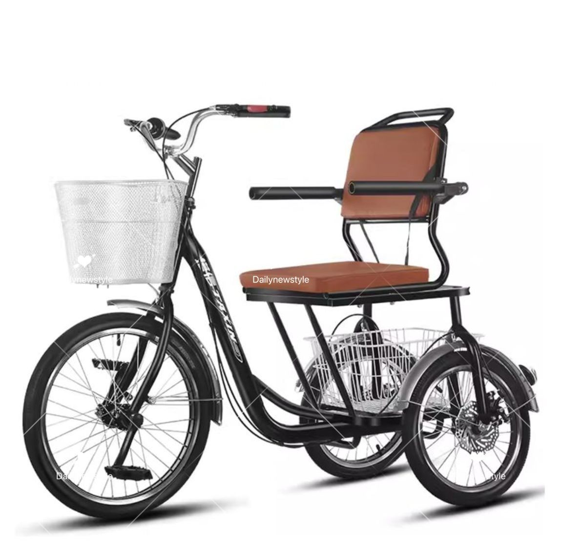 人気推薦◆三輪クルーザー自転車 高齢者用三輪自転車 自転車高炭素鋼フレーム 3輪バイク アショッピングバスケット付き 自転車贈り物