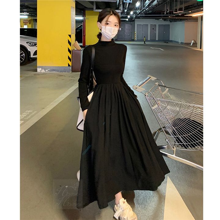 ワンピース ネック ロング丈 マキシ丈 ドレス レディース 体型カバー きれいめ カジュアル Aライン 細見え 長袖 無地 春夏 秋冬 フェミニン nee3u945532