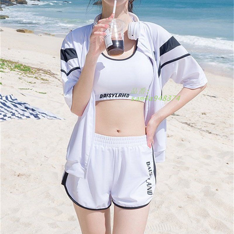 水着 レディース 4点セット タンキニ セパレート 婦人 ラッシュガード 海水浴 ショートパンツ オトナ女子 プール 半袖 ゆったり 日焼け対策 スポーツウェア風 am4a948374