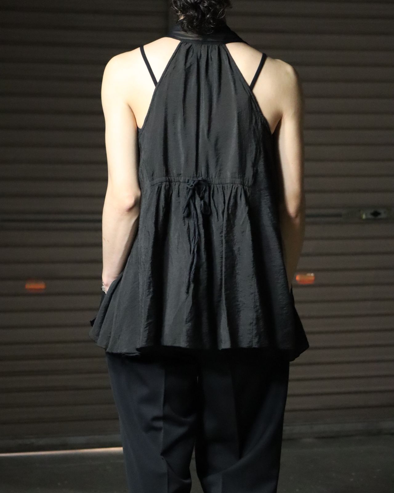 pleated sheer sleeveless cardigan black 90s 00s ランダムプリーツ