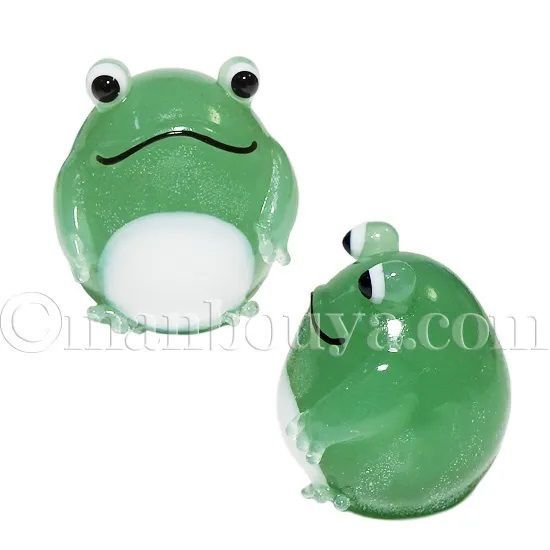 カエル 雑貨 置物 ガラス細工 ミニチュア グラススクエア 丸型かえる