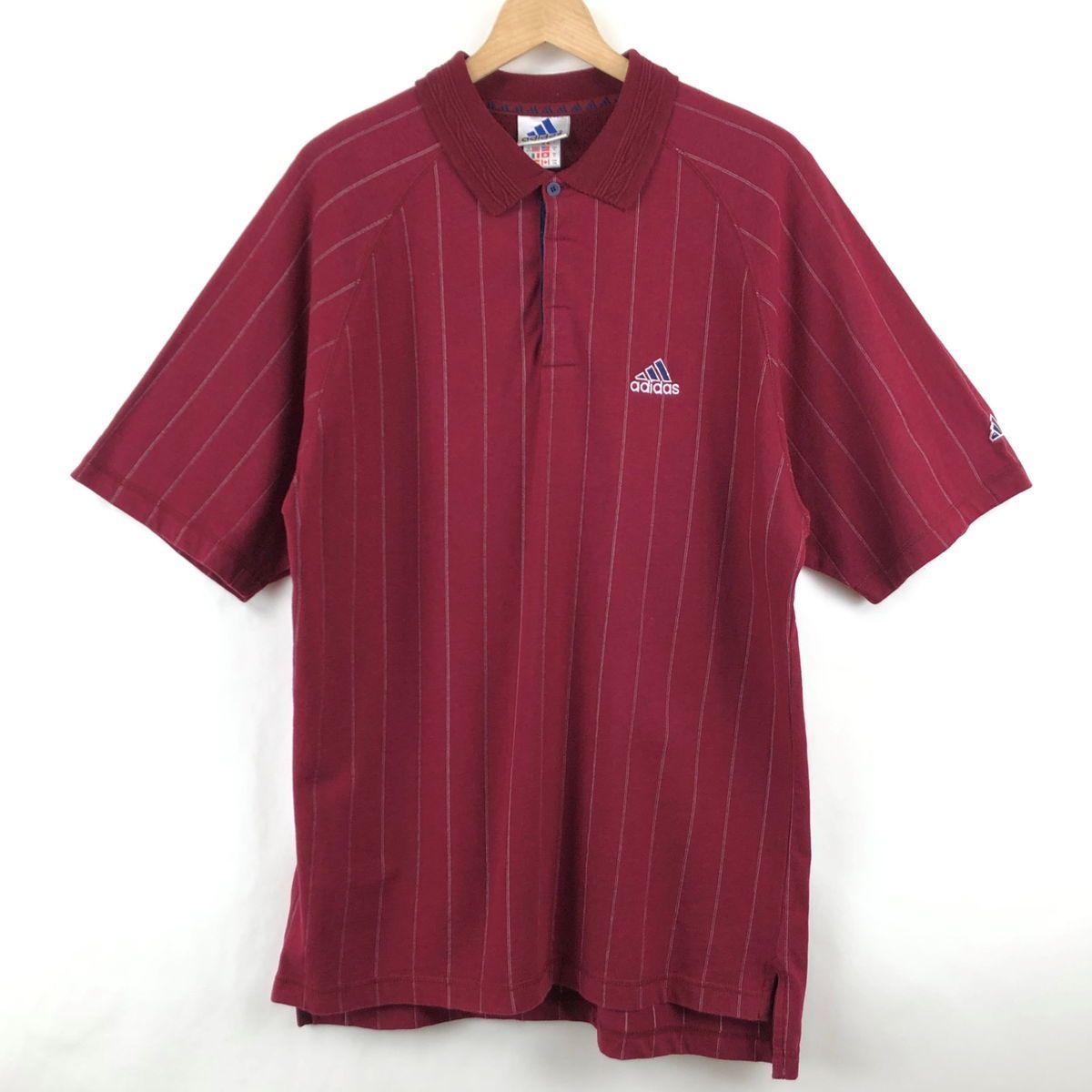 【古着】 adidas アディダス 総ポロシャツ 襟 ストライプ ワイン系 メンズM 【中古】 n024019