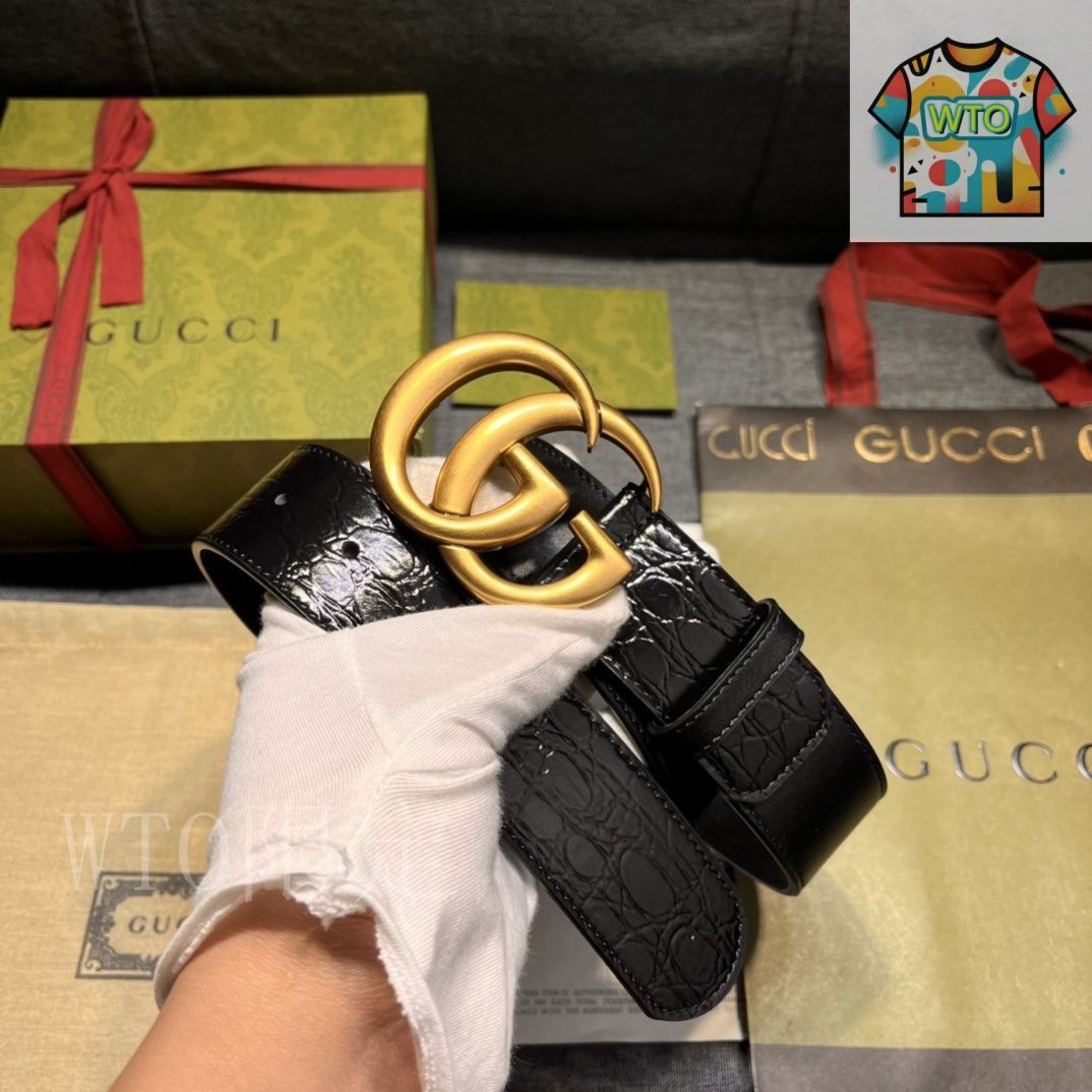 極美品✨ GUCCI ブラック レザーベルト 今日特価】GUCCI New Model ブラックレザーベルト with GG