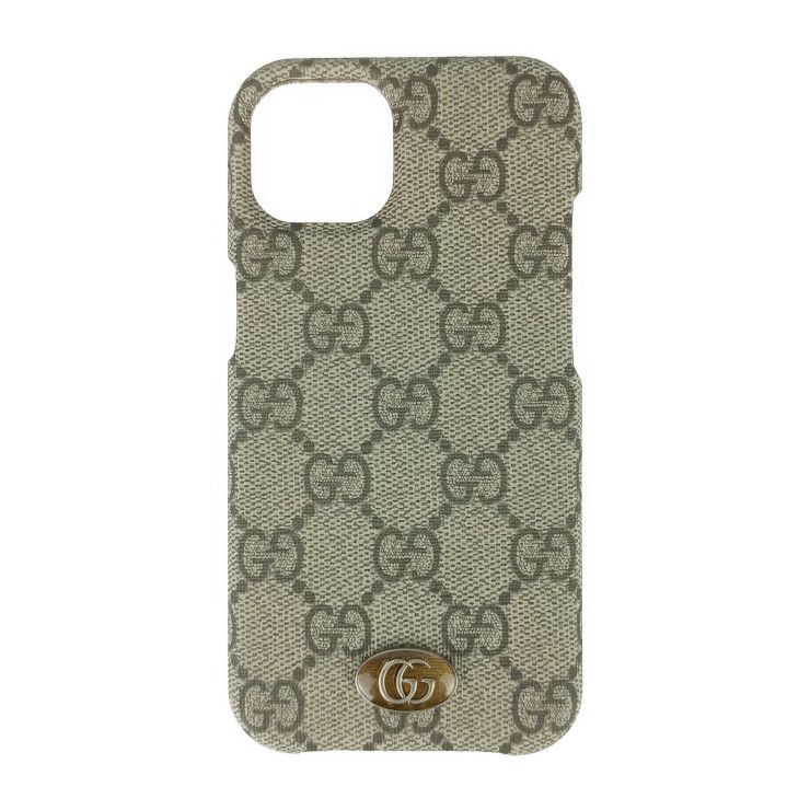 ♥展示品 GUCCI グッチ スマホカバー iPhone14ケース 753609 ベージュ＆エボニー GGスプリーム キャンバス ユニセックス