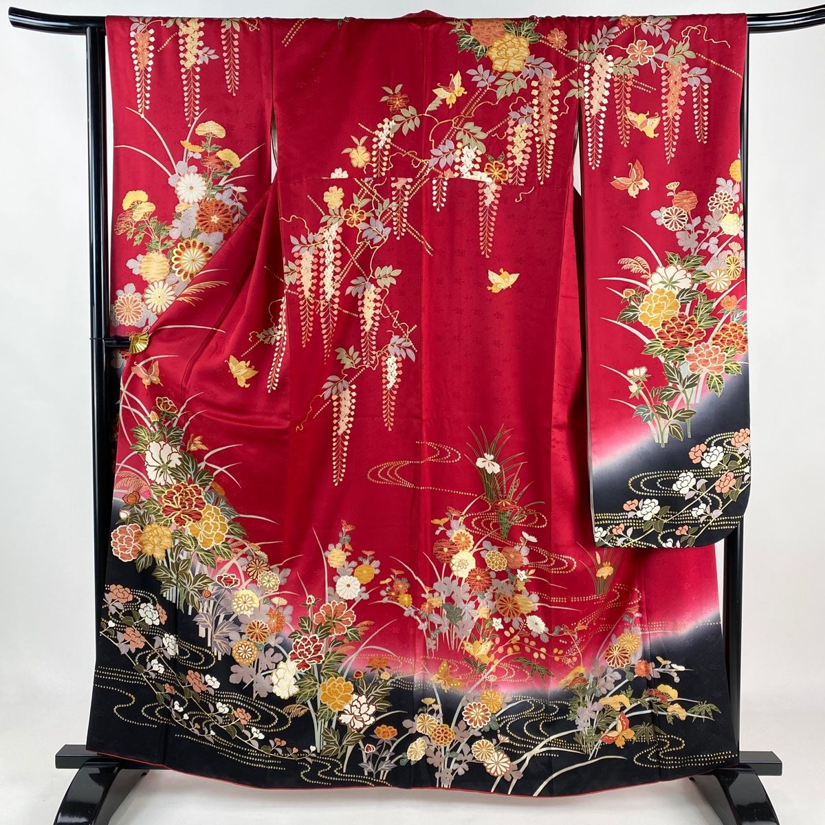 振袖 身丈167cm 裄丈66cm M 袷 牡丹 菊 金糸 金彩 赤 正絹 名品