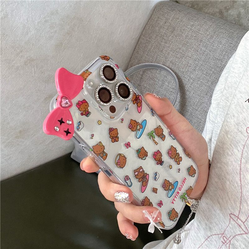 リボン ハローキティ hellokitty可愛い iPhone15ケース  スマホケース 透明ケース iPhone14proケース  iPhone13ケース 衝擊吸收 iPhoneケース