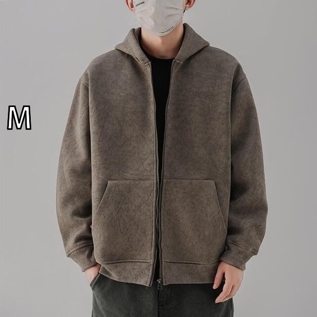 M 秋冬 コーデ メンズ 服 シンプル ファッション オシャレ 大人 かっこいい 大きいサイズ ストリート 紳士服 420 グラム ヘビースウェット シャツ アメリカン カーディガン ジャケット カジュアル レトロ フード付き ジャケット