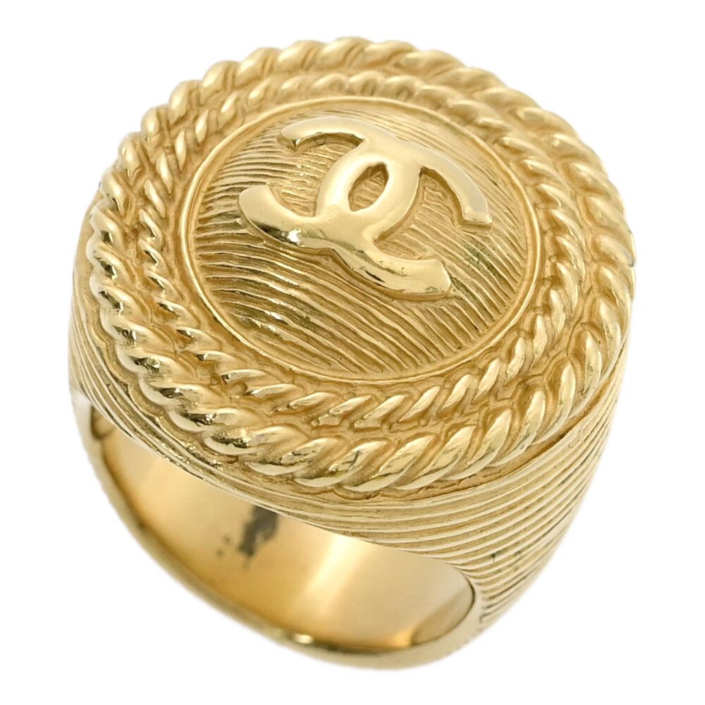 美品 CHANEL ココマーク ゴールドパールリング シャネル ココマーク GP×ラインストーン×フェイクパール リング