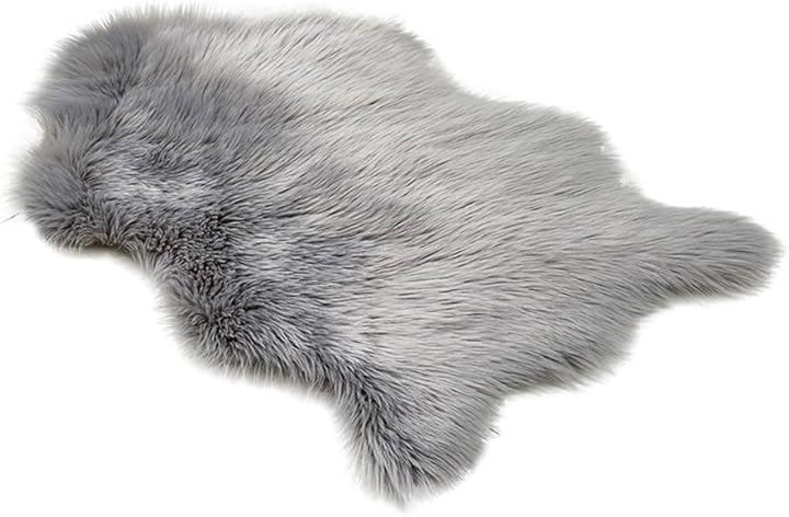 HSE金丸商店 人造羊毛地毯 毛茸茸 柔軟觸感 客廳 臥室 露營 (淺灰色, 60x90cm) 的縮圖