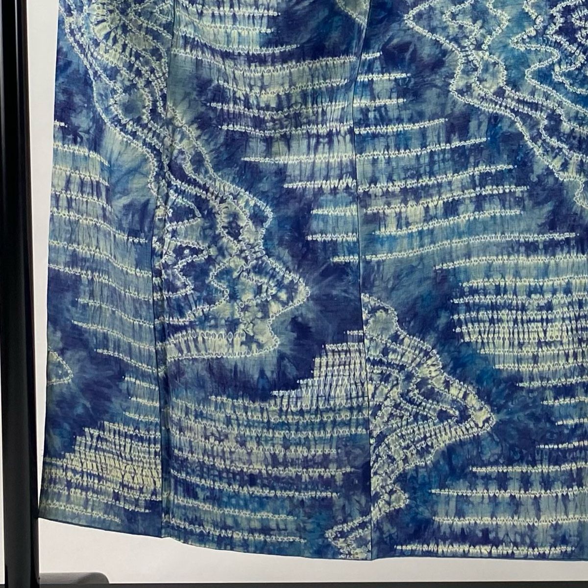小紋 身丈151cm 裄丈63.5cm S 袷 紬地 幾何学模様 絞り 藍色 正絹 名品  