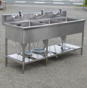 業務用 ステンレス 3槽 シンク W180 D60 H80 15 cm 厨房 槽内寸W545D458深248mm BS3-186 TX-3S-180