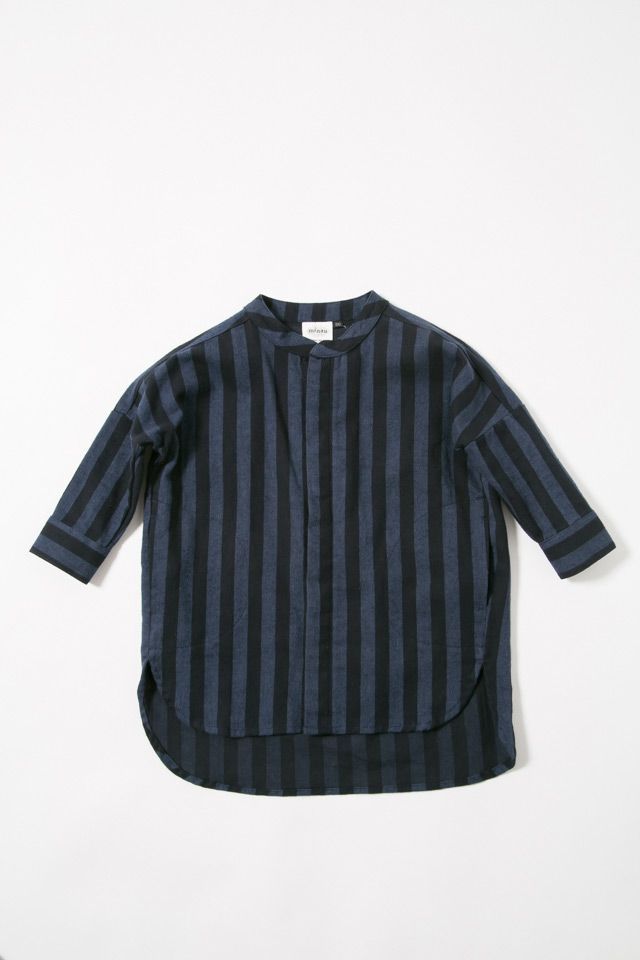 minau/ストライプロング丈シャツ　新品子供服90 キッズ 男の子