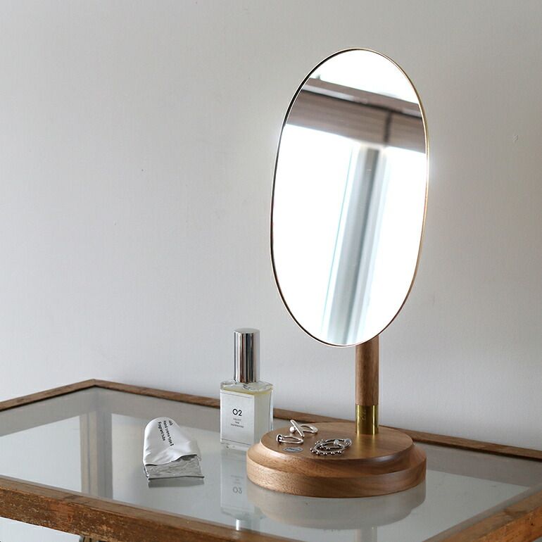 CLASKA クラスカ LOULOU Table Mirror テーブルミラー 卓上 オーバル型 鏡 角度調整 180度回転 木製 真鍮 シンプル インテリア NEXPOTALLINN_EU